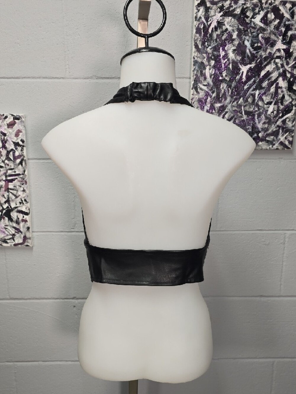 Windsor Black Faux Leather Halter Crop Top with Buckle - Picture 4 of 4